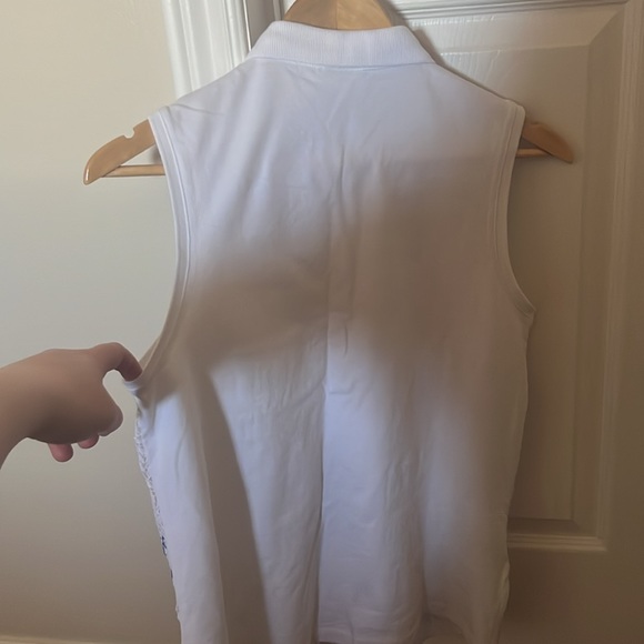 Authentic U.S Polo Assn. White Collar With Mesh Flower Detailing Tank Top - Picture 4 of 4